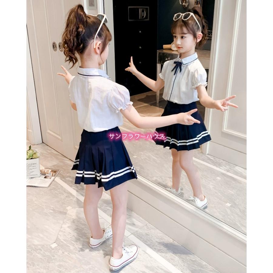 子供服 ショートパンツ セットアップ 半袖Tシャツ プリーツスカート 二