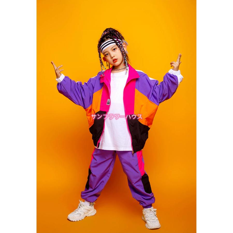 キッズ ダンス 衣装 セットアップ ジャケット ヒップホップ 青 長袖 紫