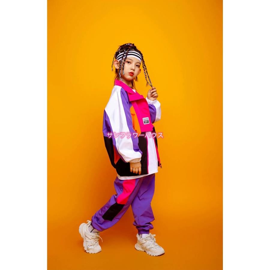 キッズ ダンス 衣装 セットアップ ジャケット ヒップホップ 青 長袖 紫