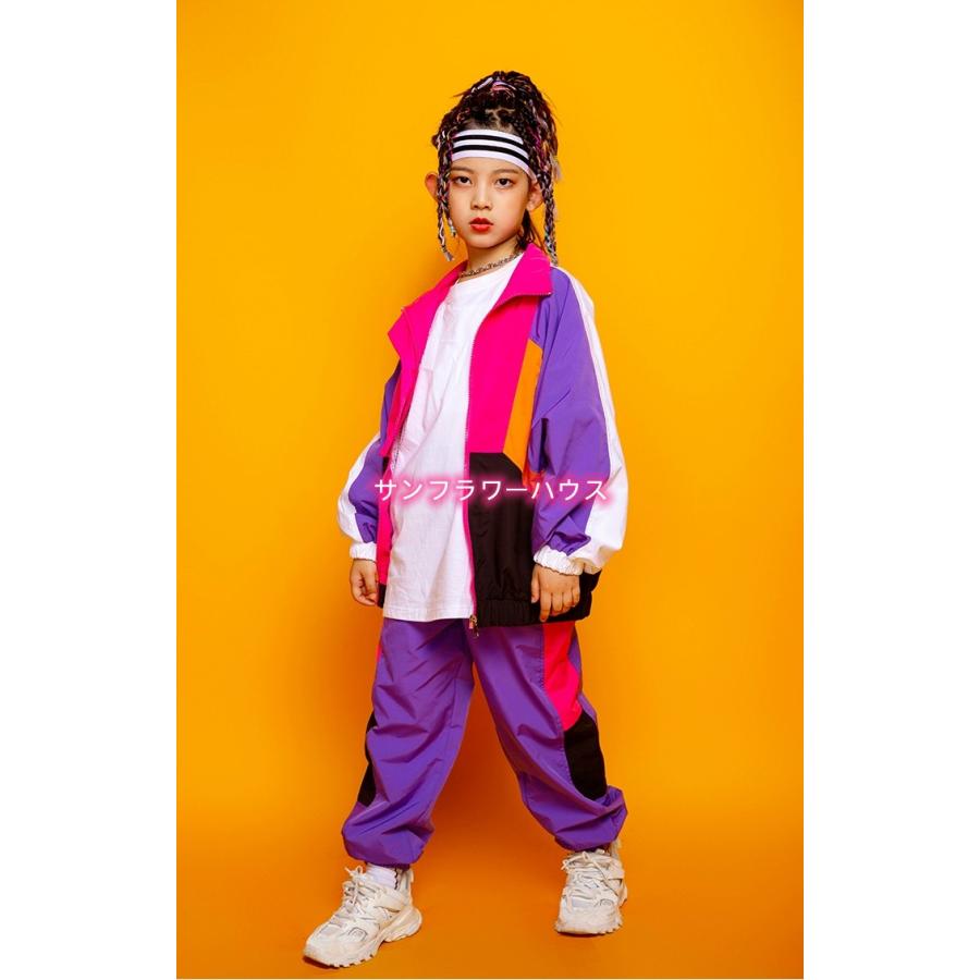 キッズ ダンス 衣装 セットアップ ジャケット ヒップホップ 青 長袖 紫