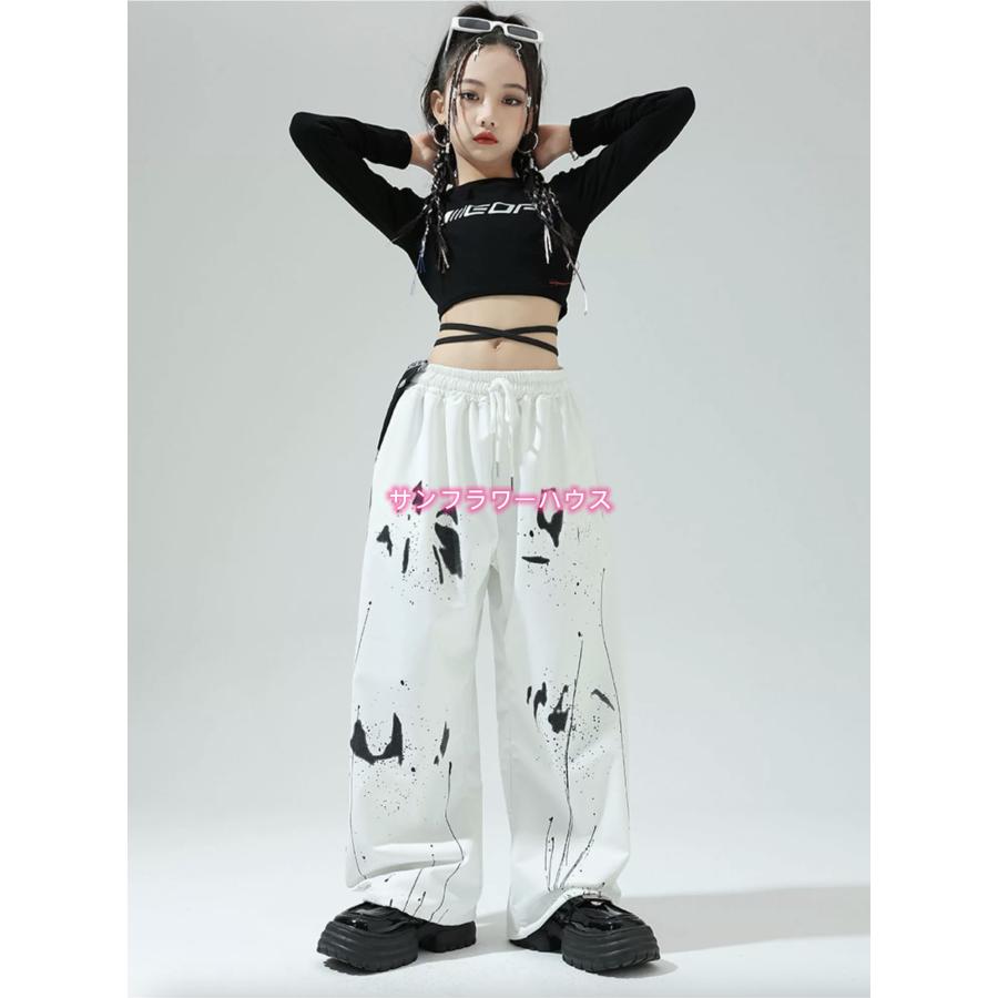 ダンス 衣装 キッズ ジッパー 黒 長袖 トップス 白 パンツ