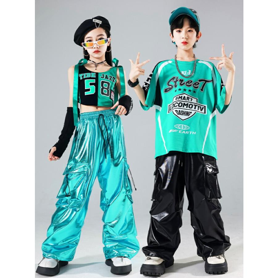 ミントブルー 黒 キッズ ダンス衣装 セットアップ ブラック 子供服