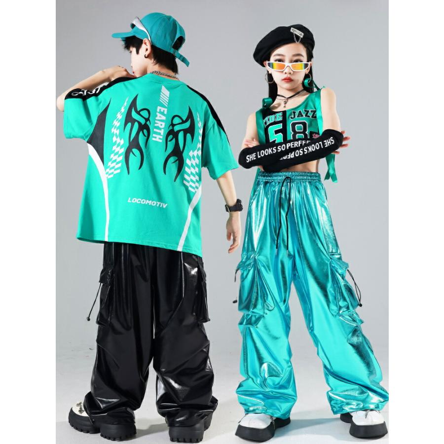 ミントブルー 黒 キッズ ダンス衣装 セットアップ ブラック 子供服