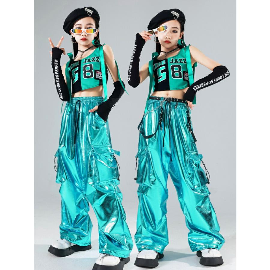 ミントブルー 黒 キッズ ダンス衣装 セットアップ ブラック 子供服
