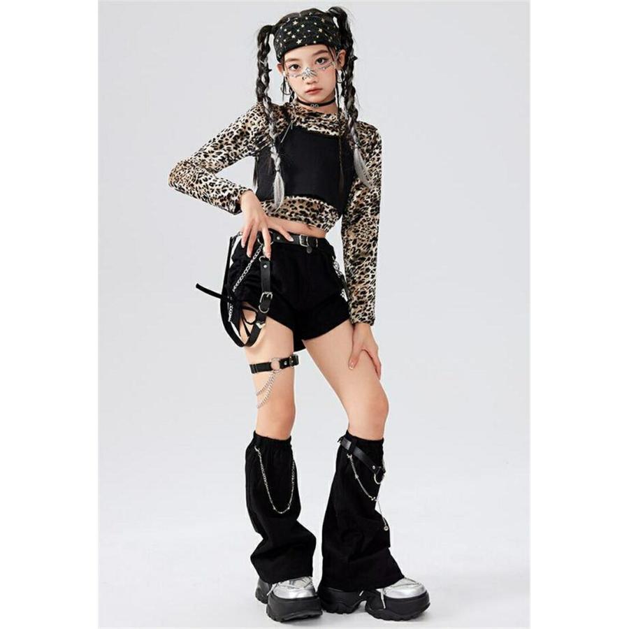 セットアップ キッズダンス ヒョウ柄 トップス ショーツ レッグ