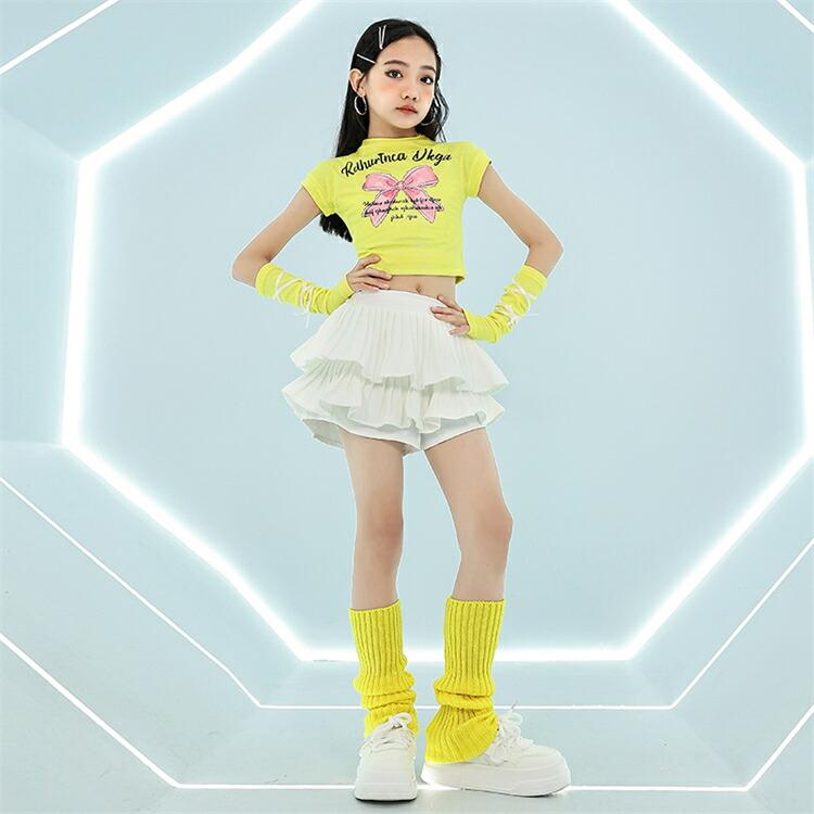 セットアップ へそ出し かわいい イエロー 黄色 リボン柄 アームカバー