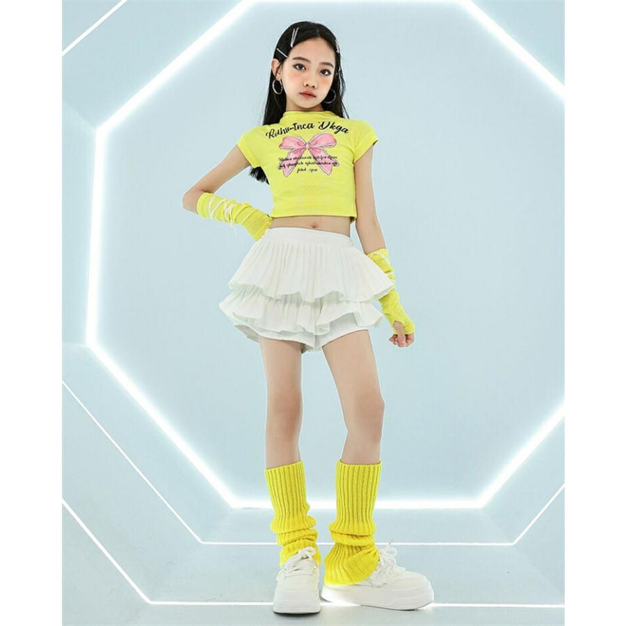 セットアップ へそ出し かわいい イエロー 黄色 リボン柄 アームカバー