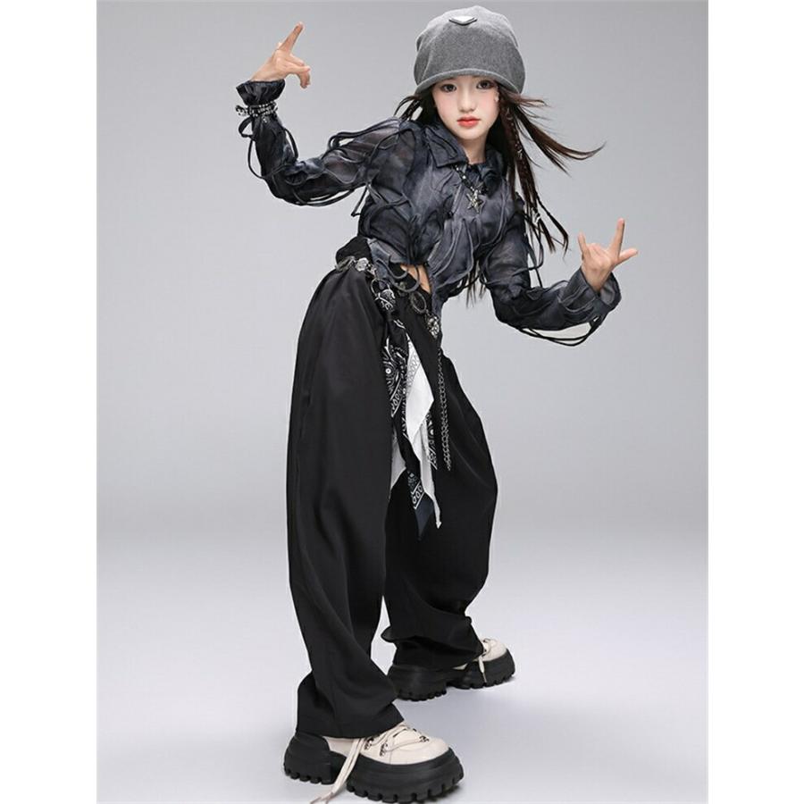 キッズダンス 女の子 廃土風 ダンス衣装 セットアップ ブラウン 青