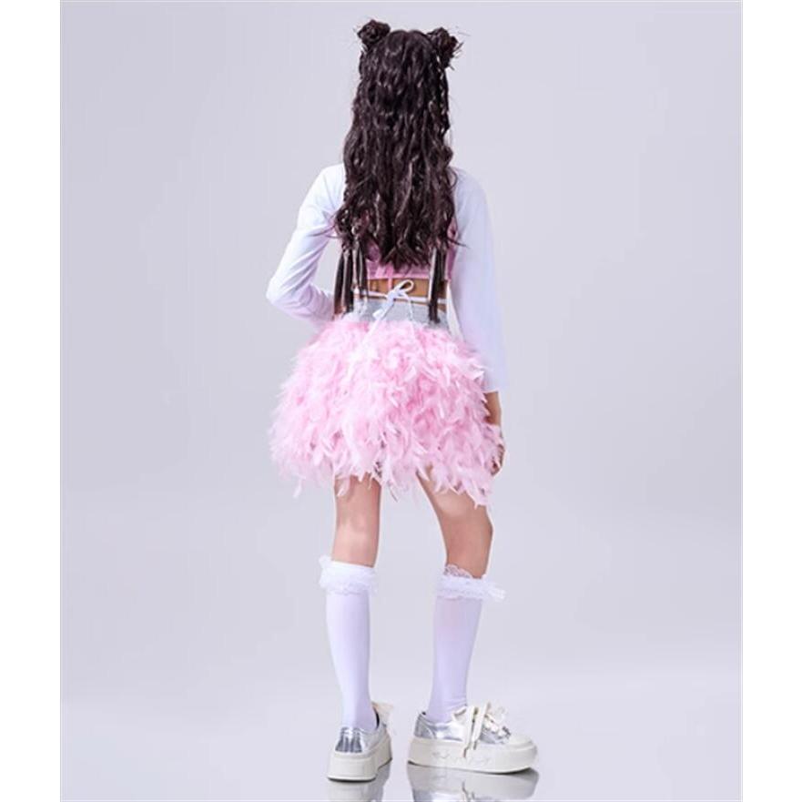 U NA 社交ダンス　ピンク　セットアップ　フリル　フレア セットアップ キッズダンス レディース へそ出し トップス スカート