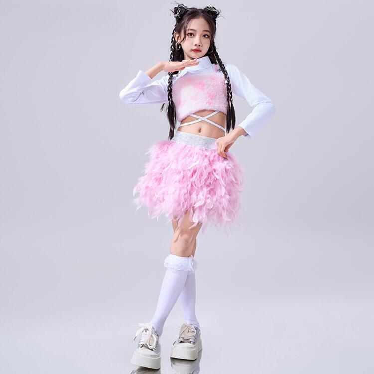 U NA 社交ダンス　ピンク　セットアップ　フリル　フレア セットアップ キッズダンス レディース へそ出し トップス スカート