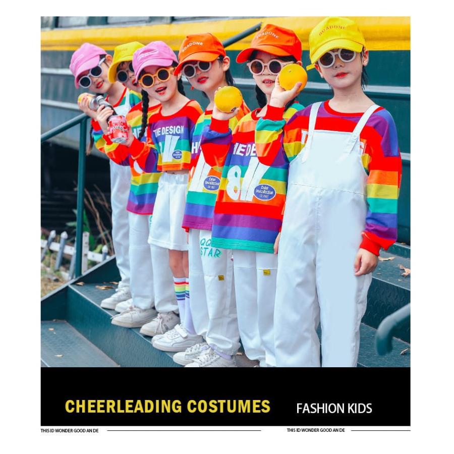 レインボー柄 子供服 ダンス衣装 セットアップ キッズ サロペット