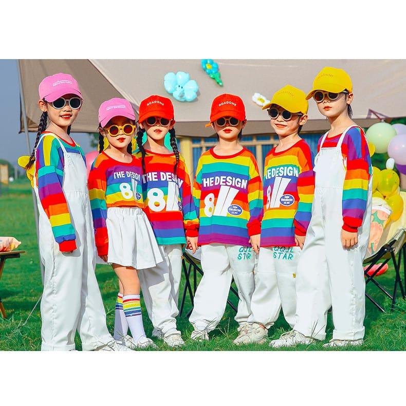 レインボー柄 子供服 ダンス衣装 セットアップ キッズ サロペット