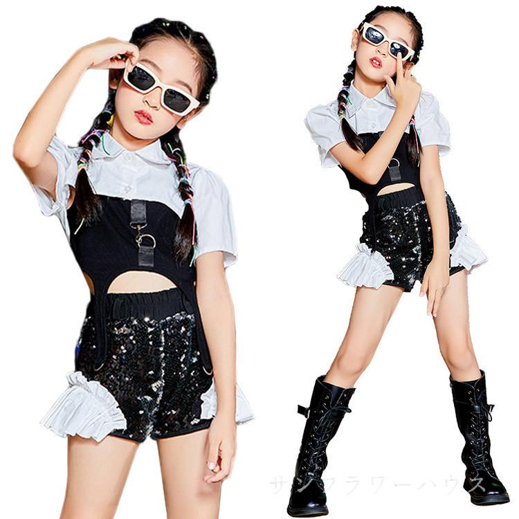 キッズ ダンス衣装 へそ出し セットアップ ジャズダンス チアガール 黒 白 スパンコール ヒップホップ 女の子 トップス パンツ ステージ衣装 韓国 発表会 Cyyyc 62 サンフラワーハウス 通販 Yahoo ショッピング