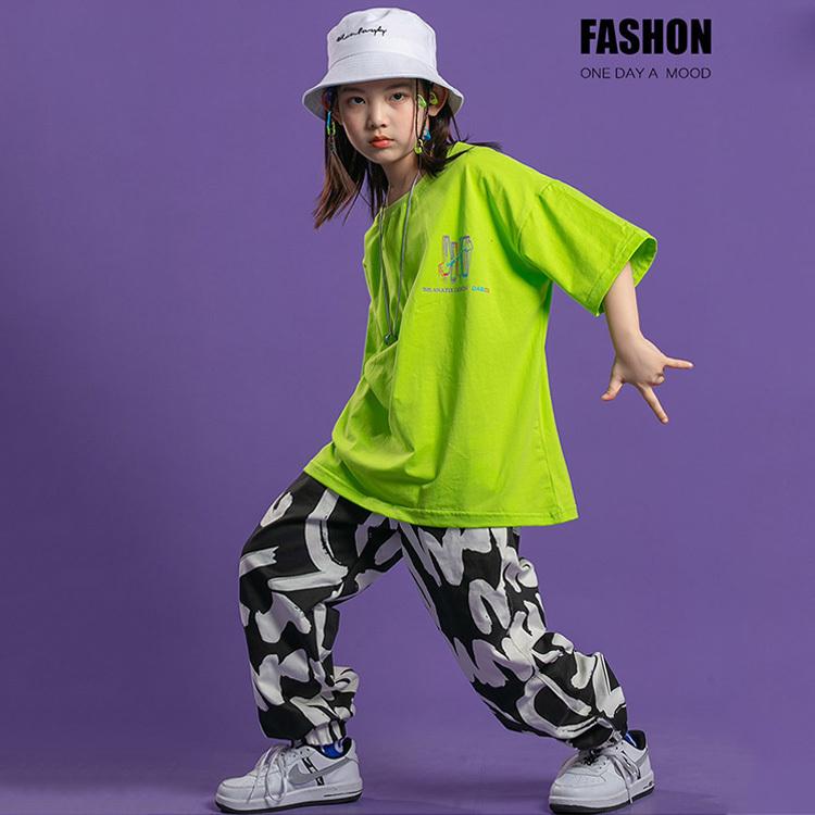 キッズダンス tシャツ ビッグシルエット ヒップホップ 半袖 迷彩パンツ