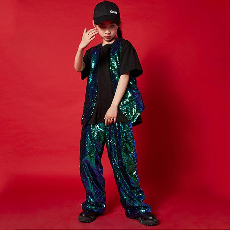 キッズ ダンス衣装 セットアップ スパンコール 子供服 ダンス tシャツ