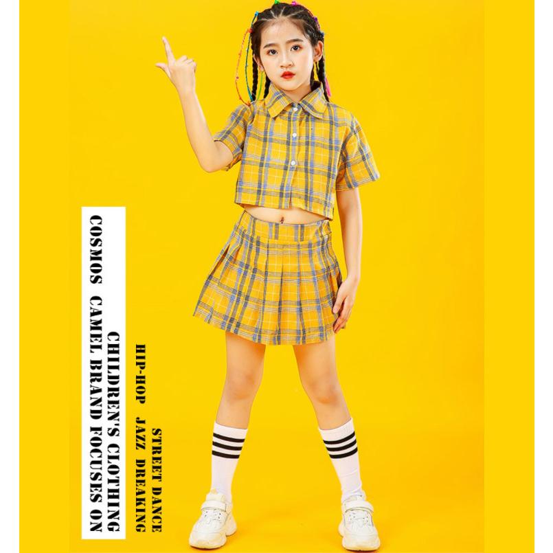 へそ出し キッズ ダンス衣装 チェック柄 トップス 韓国 ヒップホップ