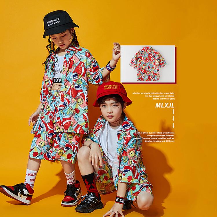 柄シャツ キッズ ダンス衣装 花柄 セットアップ ヒップホップ 柄シャツ キッズ ダンス衣装 花柄 セットアップ ヒップホップ