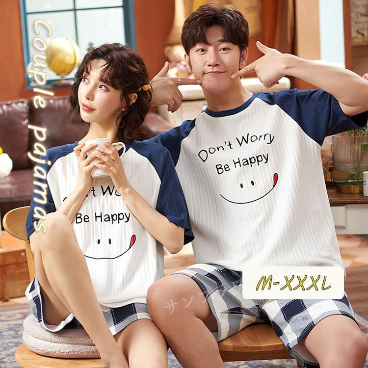 ペアルックパジャマ 半袖 夏 ルームウエア カップルお揃い 綿 ペア Tシャツ ショットパンツ 上下セット ペアお揃い レディース メンズ 部屋着 夫婦 彼女 彼氏 Kay Sy071 サンフラワーハウス 通販 Yahoo ショッピング