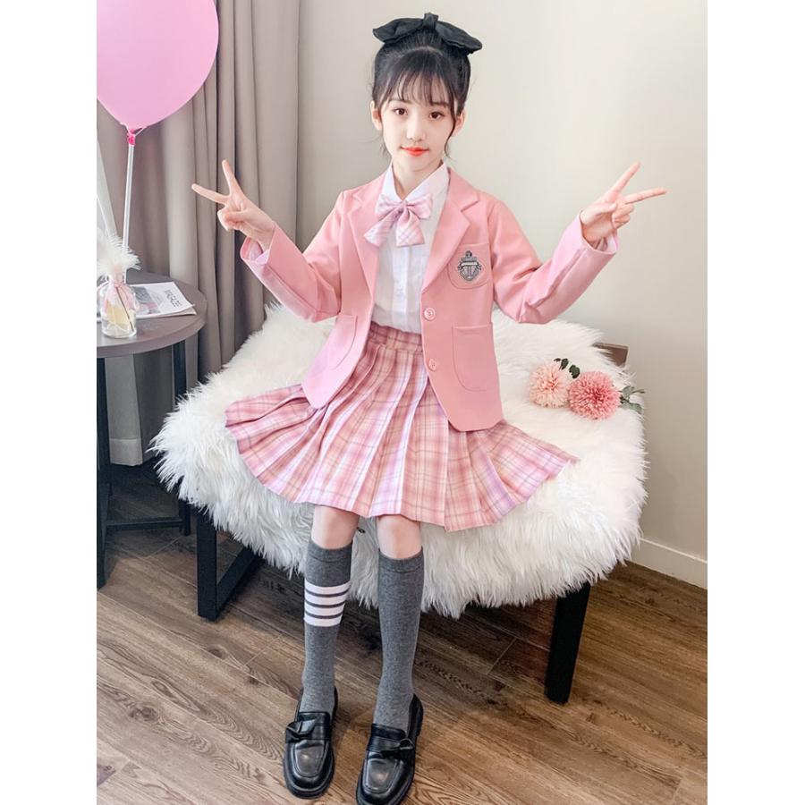 卒業式 スカートスーツ 女の子 スーツ 4点セット チェック柄 韓国 入学
