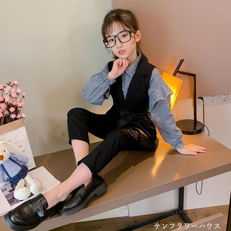 入学式 パンツスーツ 女の子 チェック お1人様1点限り 柄 フォーマルスーツ 韓国 子供服 子供スーツ キッズ ベスト ピアノ 3点セット 110 卒業式 160 パンツ 発表会 ブラウス