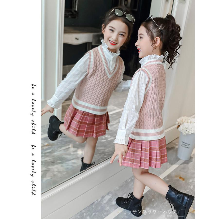 カジュアル 衣装 女の子 子供服 キッズ ベスト シャツ スカート 可愛い