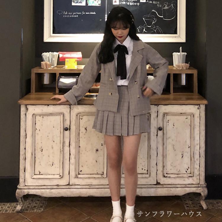 卒業式 スーツ 女子 入学式 女の子 女子 高校生 チェック柄 大きいサイズ ホワイト ブラウス 黒 リボン スカート 制服 3点セット 卒服 スクール 発表会 S M Okokids76 サンフラワーハウス 通販 Yahoo ショッピング