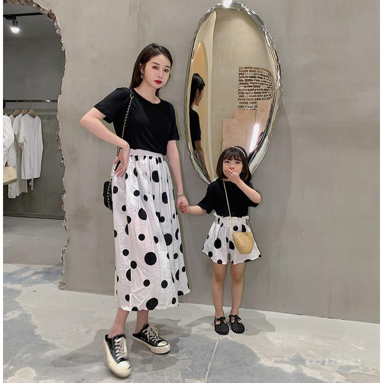 親子コーデ セットアップ ワンピース 親子ペアルック リンクコーデ お揃い Tシャツ スカート 水玉柄 女の子 レディース 私服 お出かけ 誕生日プレゼント 撮影 Okooyako73 サンフラワーハウス 通販 Yahoo ショッピング