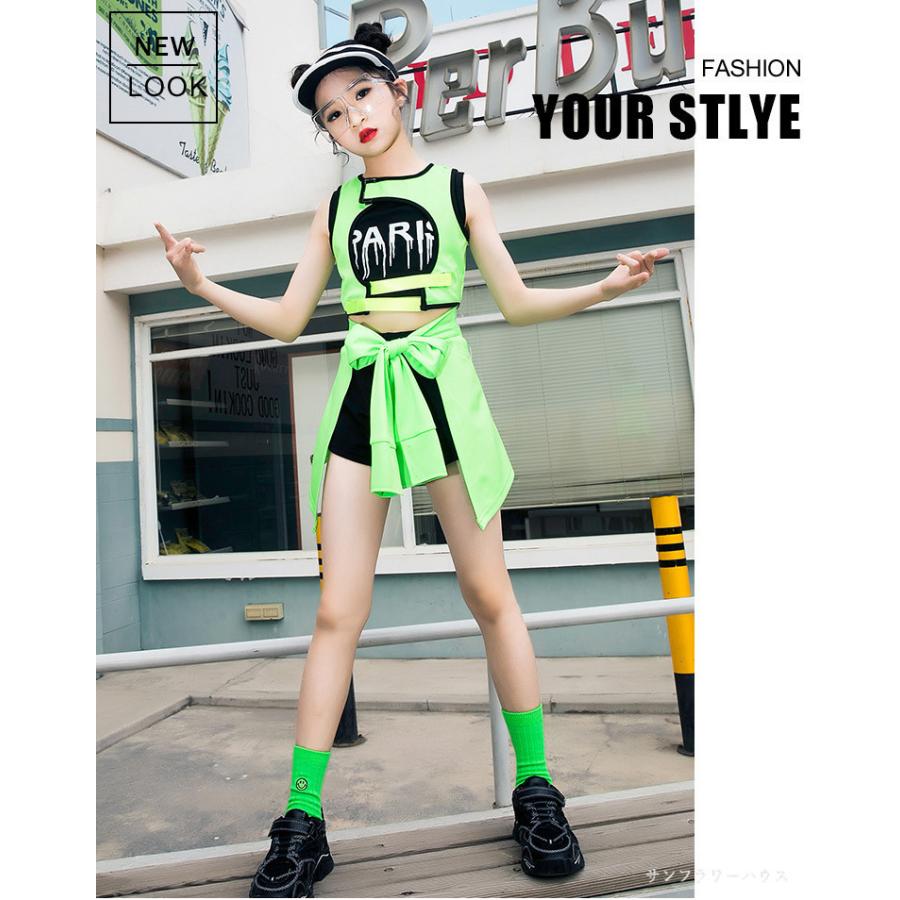 キッズ ダンス 衣装 予約販売 セットアップ へそ出し ヒップホップ 韓国 かっこいい 派手 ダンス衣装 チアガール 女の子 Tシャツ 170 練習着 発表会 1 スカート