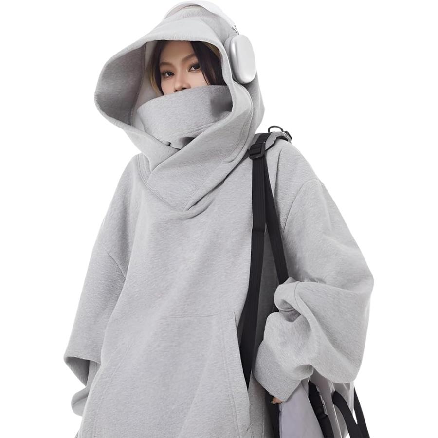 パーカー レディース ネックパーカー フード付き ハイネック アス