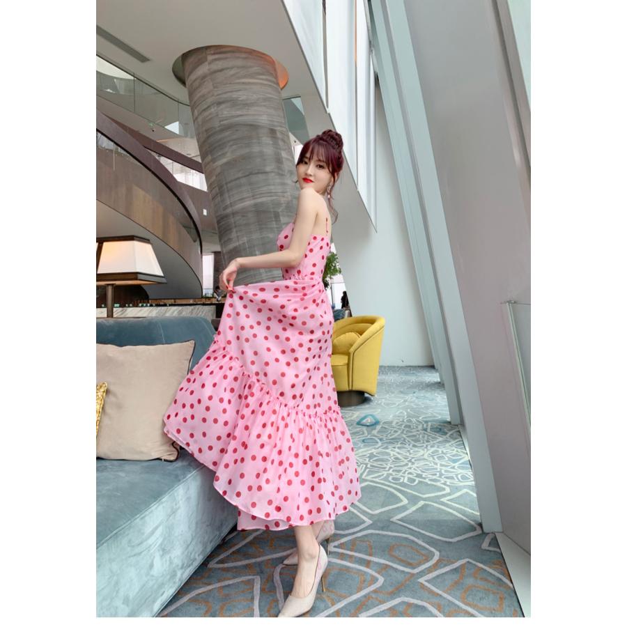 ドレス サマードレス おしゃれ ピンク ドット柄 ロマンティック
