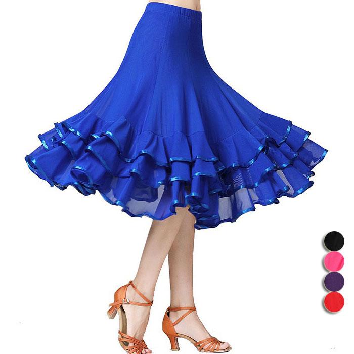 社交ダンス スカート 膝丈 ダンスウェア 5色 ダンススカート フレア裾