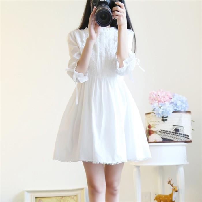 白ワンピース ミモレ丈 夏ワンピ 綿ワンピース ひざ丈 Aライン 五分袖 春 夏 秋ワンピース レディース無地 白 シンプル オシャレ 大人可愛い Yhxq 12 サンフラワーハウス 通販 Yahoo ショッピング