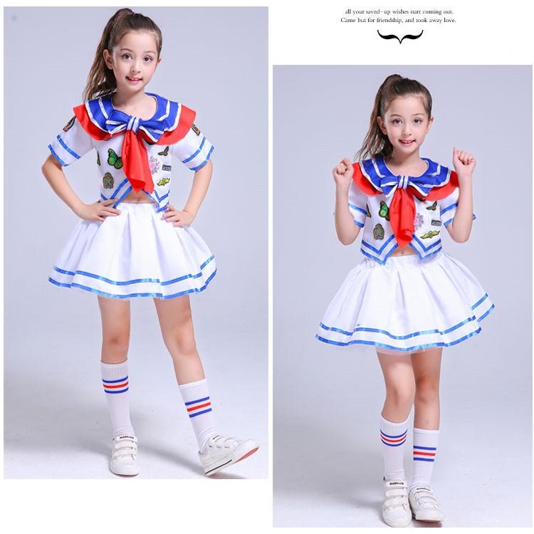 売買 キッズ ダンス衣装 チアガール 海軍風 ワンピース 舞台服 コスプレ 子供 コスチューム ハロウィーン 女の子 ステージ衣装 発表会 応援団 ガールズ チアリーダー Materialworldblog Com