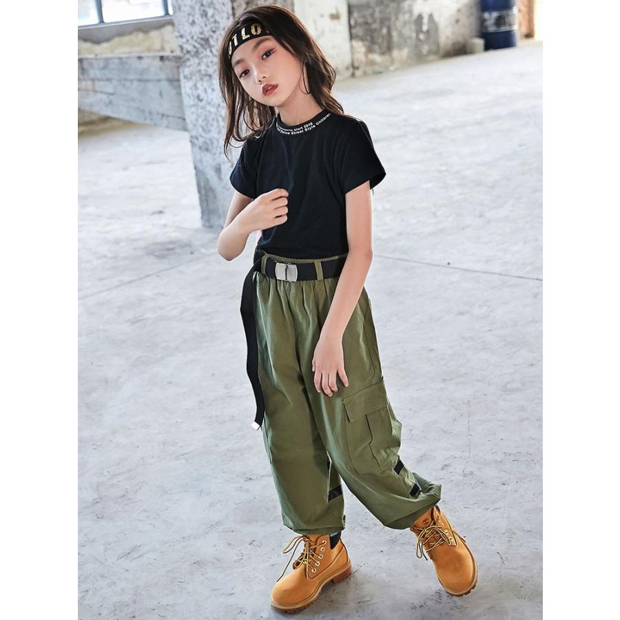 キッズ ダンス衣装 ヒップホップ セットアップ ダンス  パンツ ミリタリー カーゴパンツ ズボン 子供服 HIPHOP ジャズダンス 練習着 体操服｜sunflowerhouse｜04