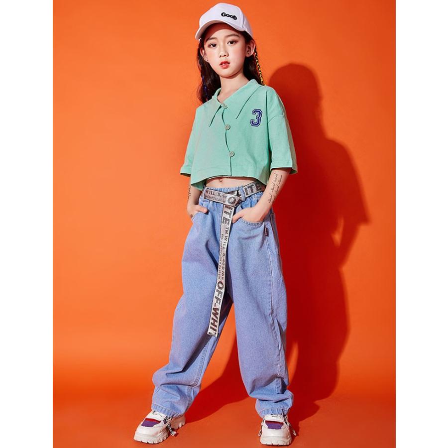 キッズ ダンス衣装 ヒップホップ Hiphop セットアップ ダンストップス ｔシャツ デニム ジーンズ デニムパンツ 子供服 ガールズ チアダンス Yhyc 430 サンフラワーハウス 通販 Yahoo ショッピング