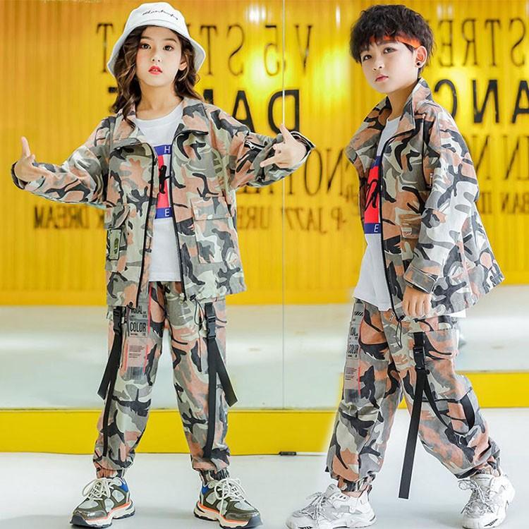 捧呈 キッズダンス衣装 セットアップ ヒップホップ Hiphop 迷彩 ジャケット 長袖 迷彩コート 子供 ダンスパンツ ジャズダンス 練習着 体操服 韓国 かっこいい Materialworldblog Com