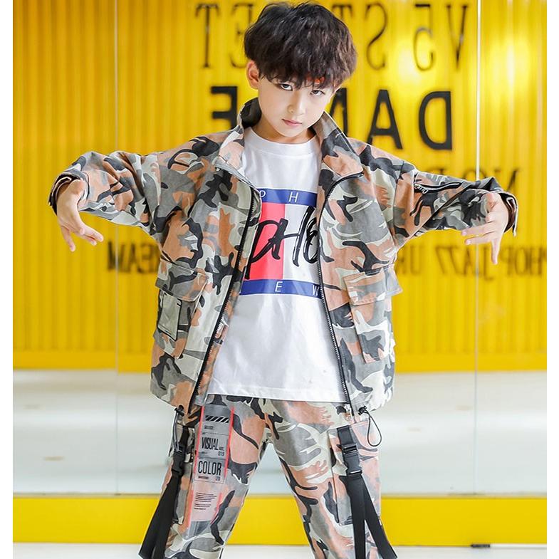 捧呈 キッズダンス衣装 セットアップ ヒップホップ Hiphop 迷彩 ジャケット 長袖 迷彩コート 子供 ダンスパンツ ジャズダンス 練習着 体操服 韓国 かっこいい Materialworldblog Com
