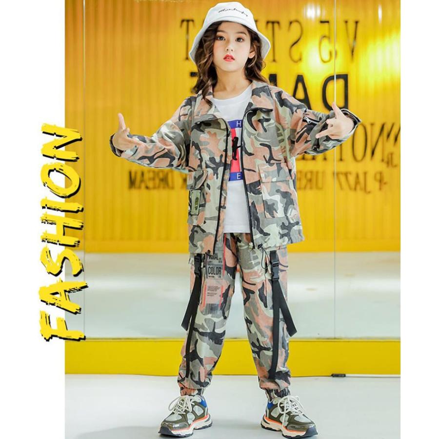 捧呈 キッズダンス衣装 セットアップ ヒップホップ Hiphop 迷彩 ジャケット 長袖 迷彩コート 子供 ダンスパンツ ジャズダンス 練習着 体操服 韓国 かっこいい Materialworldblog Com
