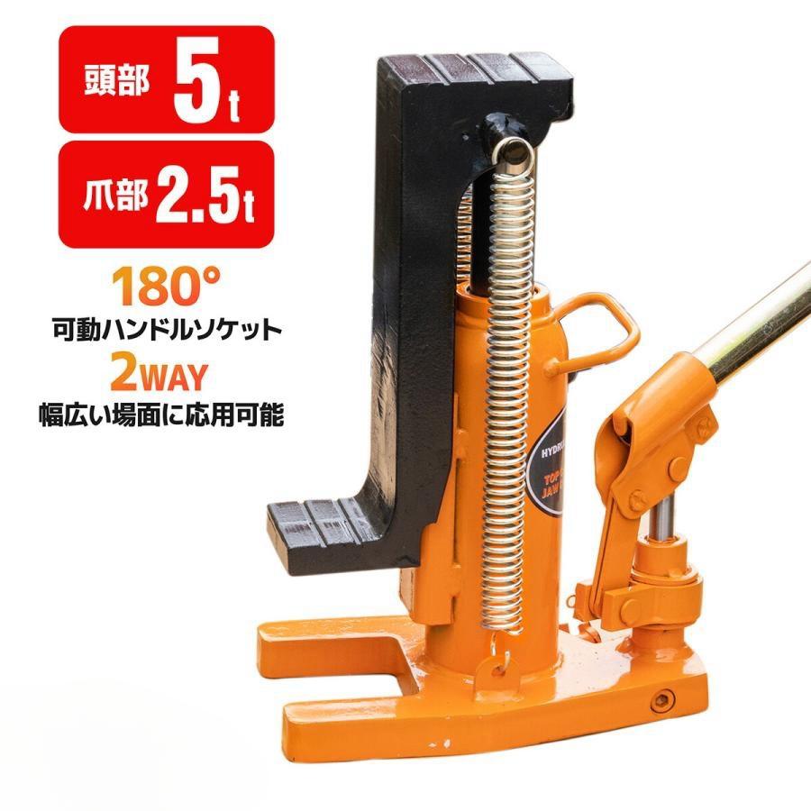 油圧式爪付きジャッキ 耐荷重 ヘッド部5t 爪部2.5t / ハンドルレバー 