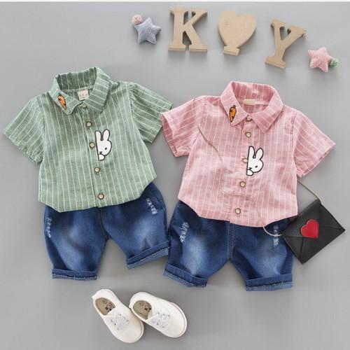 男の子 上下セット 子供服 キッズ服 ベビー服 半袖シャツ デニムパンツ 