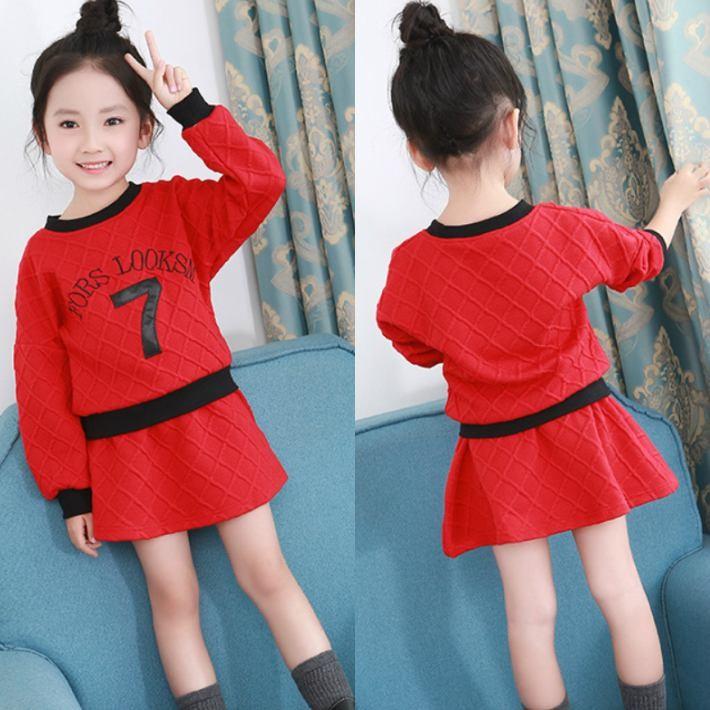 子ども服 スカートセット 女の子 キッズ セット服 長袖Tシャツ 赤