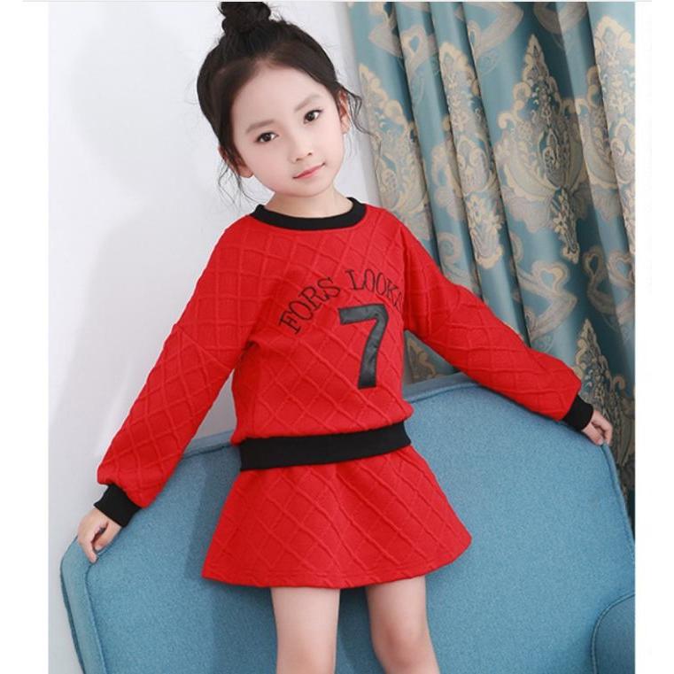 子ども服 スカートセット 女の子 キッズ セット服 長袖Tシャツ 赤