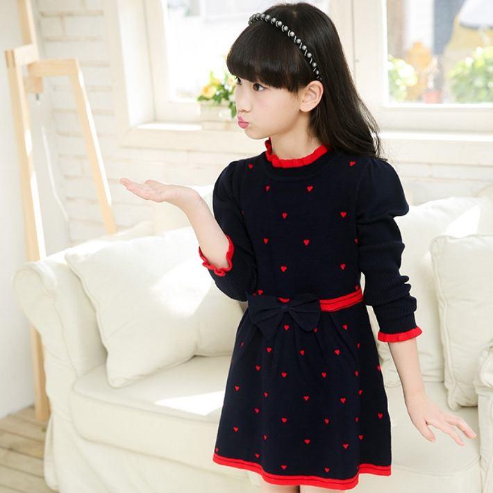 子ども服 ワンピース 女の子ハート柄ニットワンピース キッズ 赤色ワンピース 黒ワンピース フリル付き 冬 秋 春 110 1 130 140 150 160cm Sunflowerkids 通販 Yahoo ショッピング