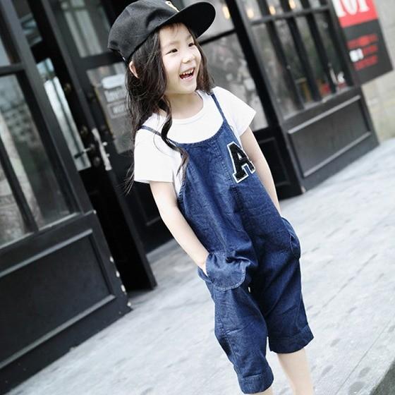 デニムオーバーオール＋車刺繍シャツセット 90cm