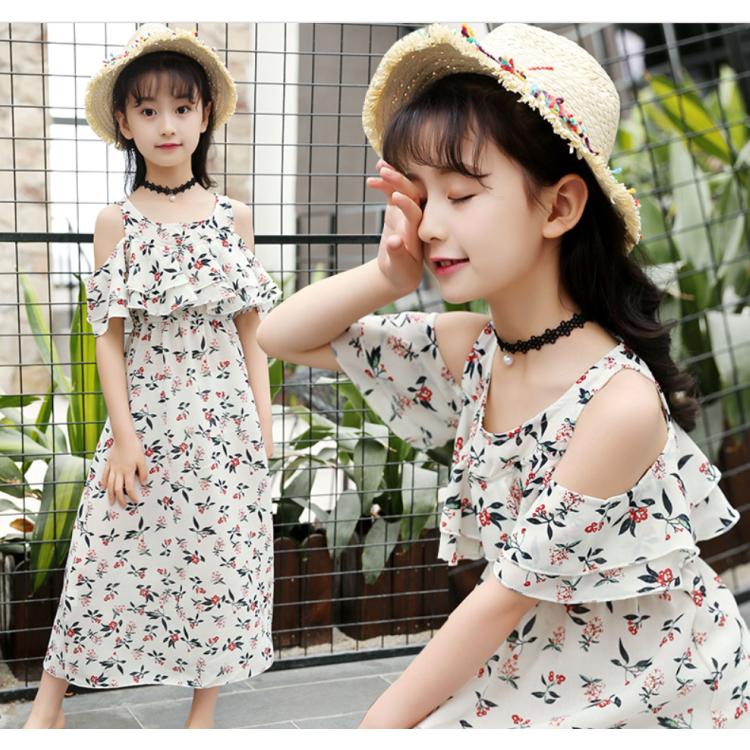ワンピース オフショルダー ロングワンピース マキシワンピース 子供服 女の子 上品 キッズ 大人可愛い 肩出し 花柄 夏 海 シフォン素材 フリル Sf 9 Sunflowerkids 通販 Yahoo ショッピング