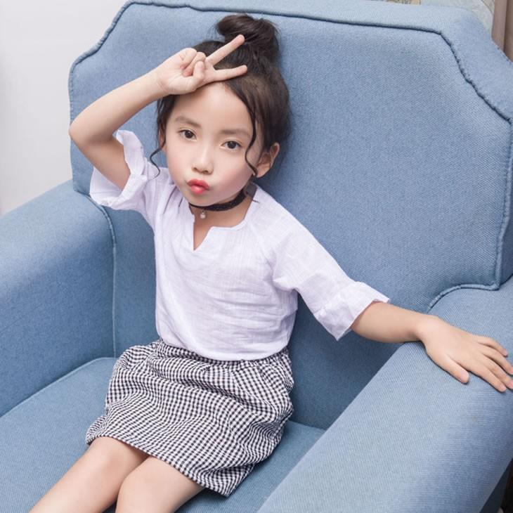 子供服 上下セット服 キッズ服 女の子 ギンガムチェックスカート V