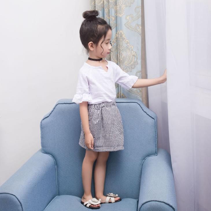 子供服 上下セット服 キッズ服 女の子 ギンガムチェックスカート V