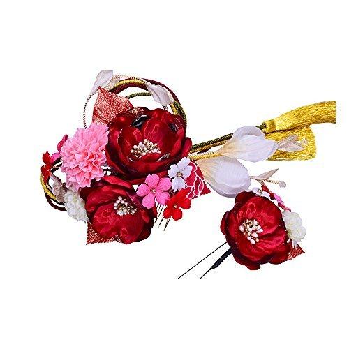 本物 成人式 コーム 金房 組紐 レッド 赤 2点セット かんざし 9815r セット 花髪飾り 七五三 髪かざり 簪 結婚式 卒業式 浴衣 かんざし 髪飾り Proksi Si