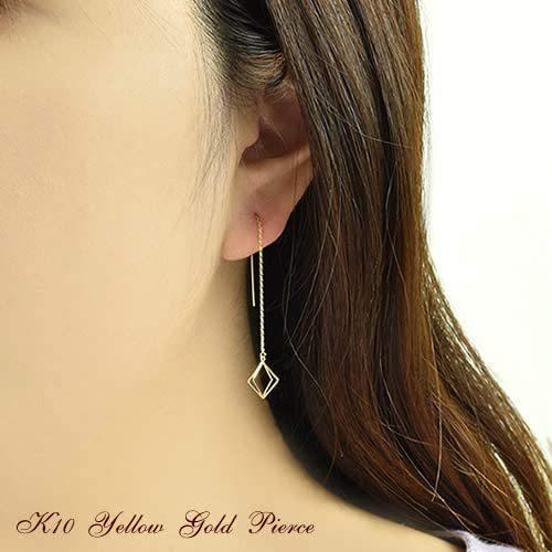 春夏新色 四葉のクローバー アメリカンピアス 揺れる ピアス 四角 スクエア チェーンピアス K10 イエローゴールド 華奢 シンプル おしゃれ 10 注目ブランド Www Ladislexia Net