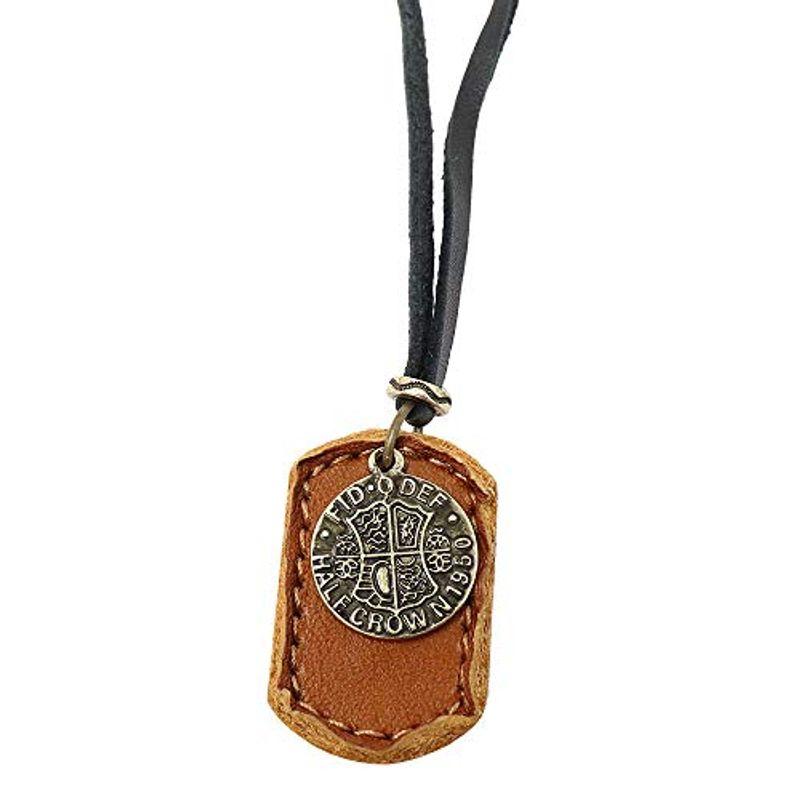 S W P シンプル コイン レザー メンズ ネックレス 革タグ 革ひも ロングネックレス キャメル Smne 008 11周年記念イベントが